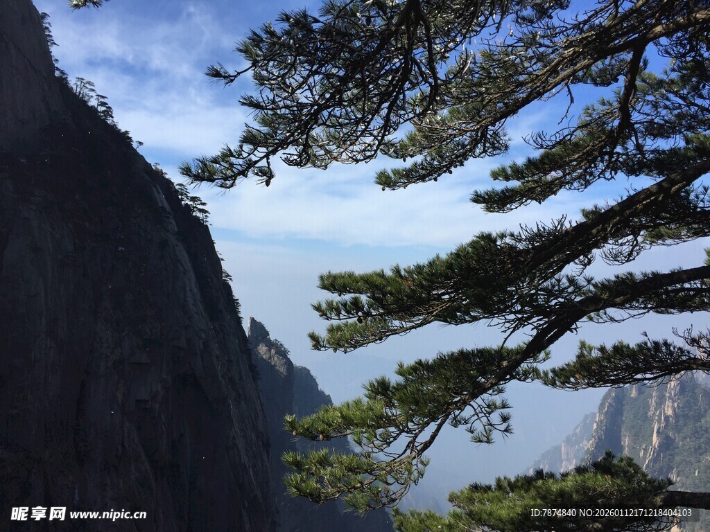 黄山松景 山峦与蓝天相映