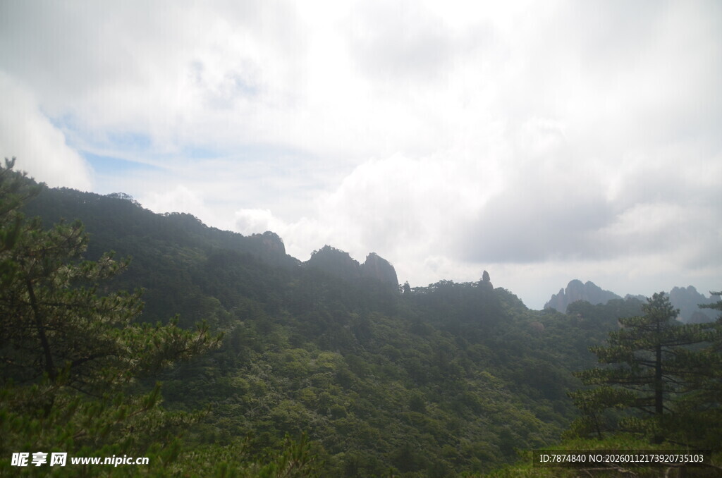 山峦云雾间的翠绿景致