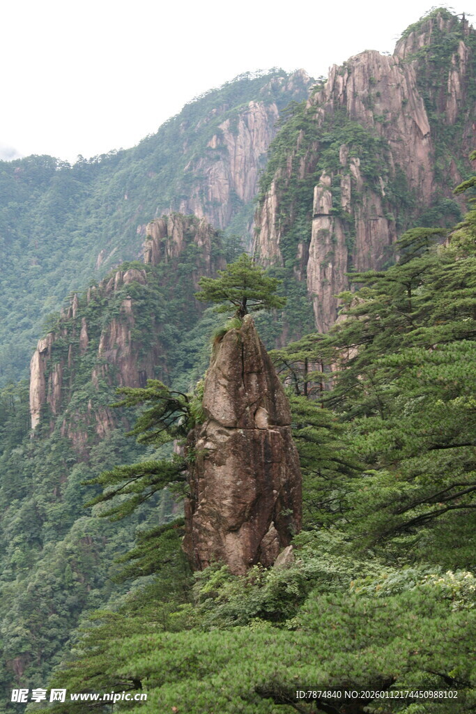 奇峰耸立的秀丽山林景观