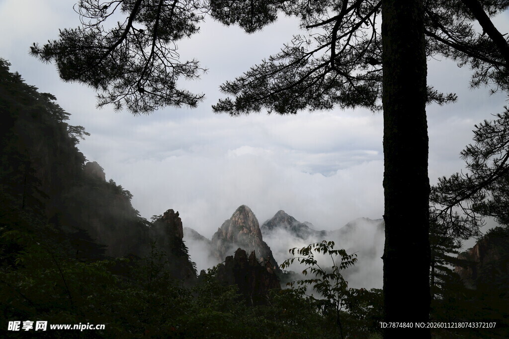 云雾缭绕的壮美山峦景色