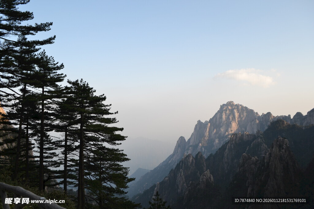 山间松林与巍峨山峰
