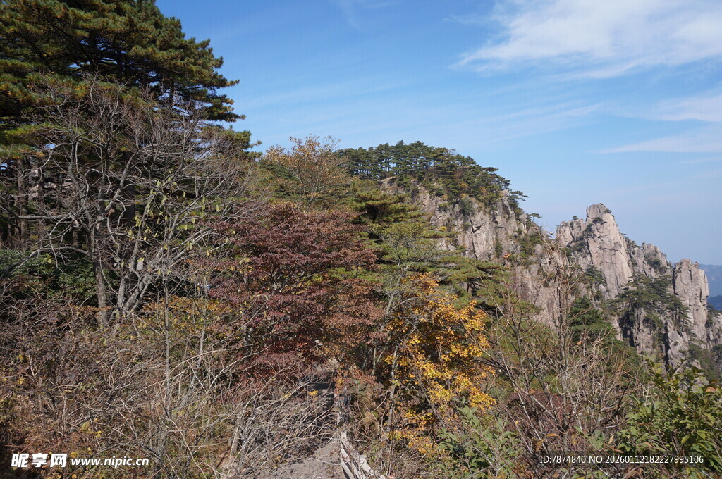 山间秋景 多彩植被与蓝天
