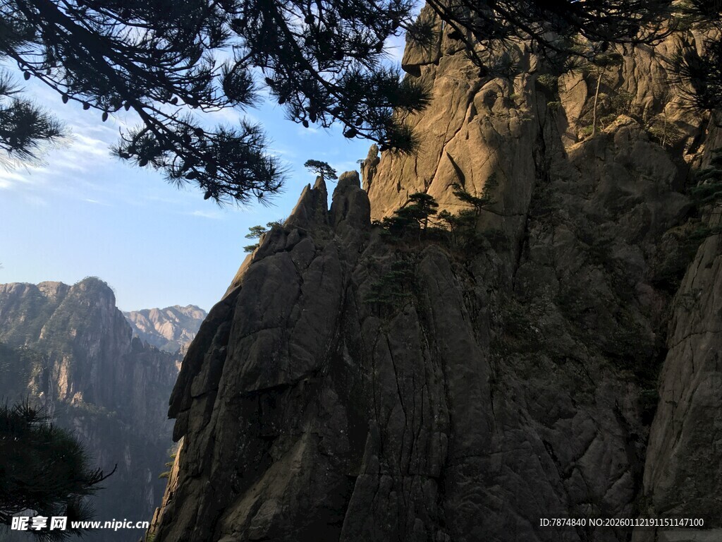 峻峭山峰与苍松