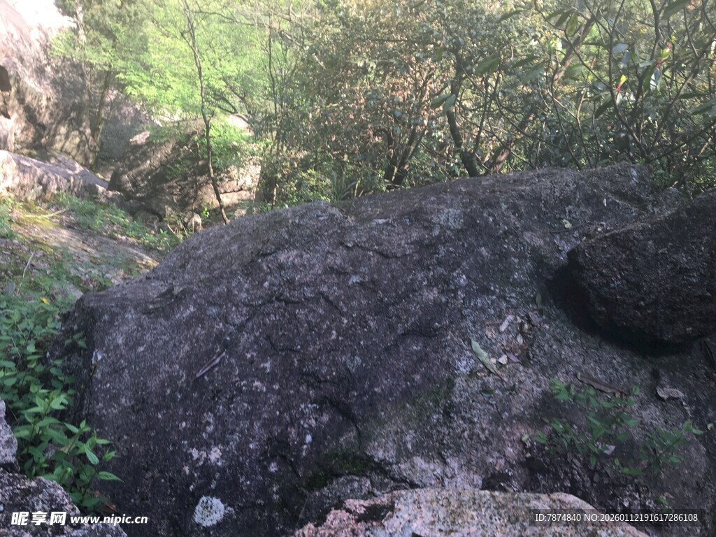 山间巨石与繁茂绿植