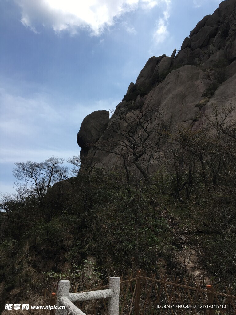 巍峨山峰与山间绿植景观
