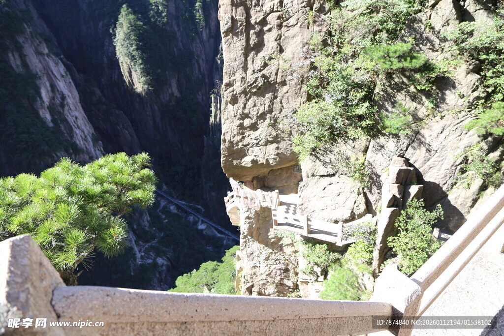 山间陡峭石阶与葱郁植被