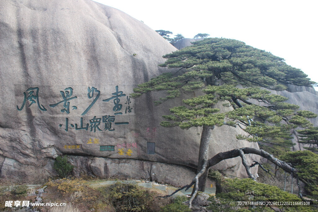 黄山奇峰与迎客松景观