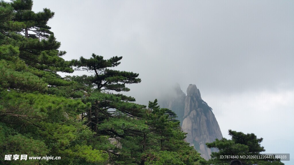 云雾缭绕中的葱郁山峰