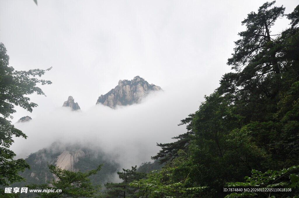 云雾缭绕中的山林山峰