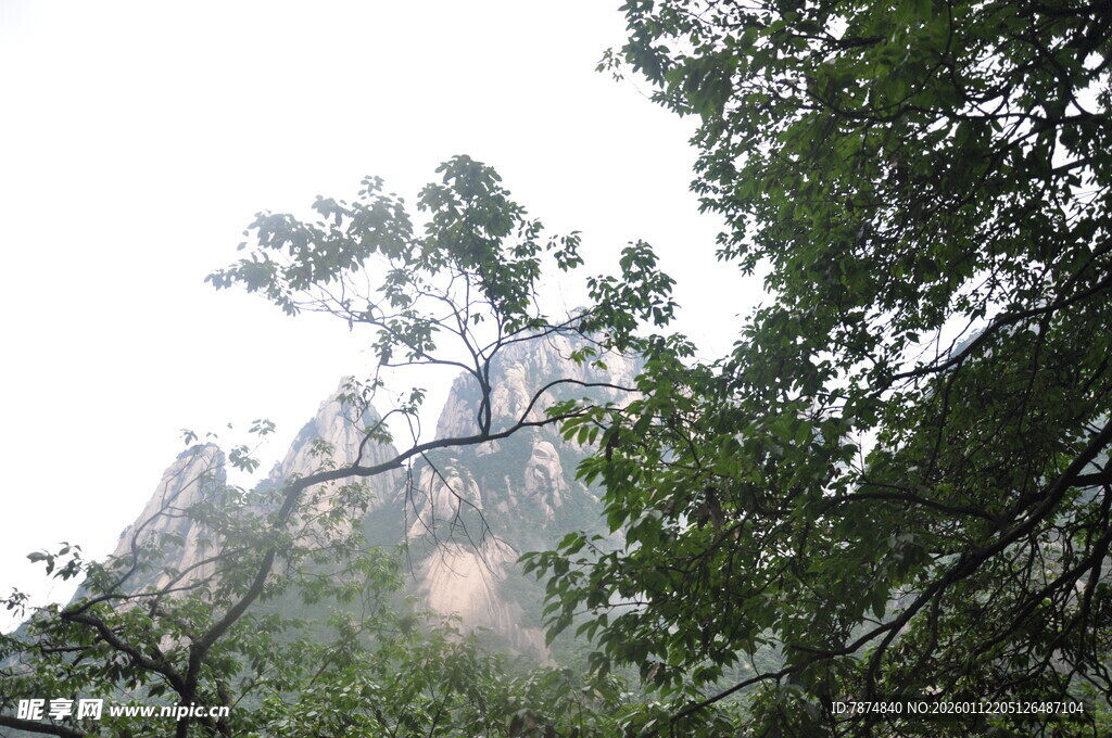 山林间隐约可见的山峰