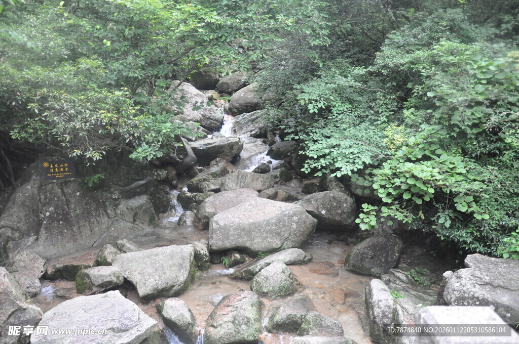 山间溪流穿石而过