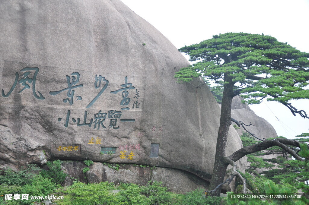 黄山巨石松树风景图