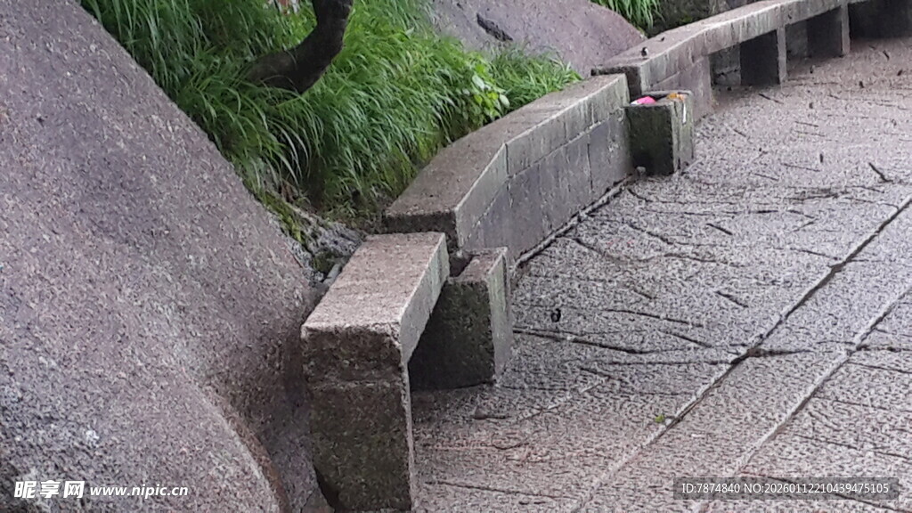 户外石质长椅景观