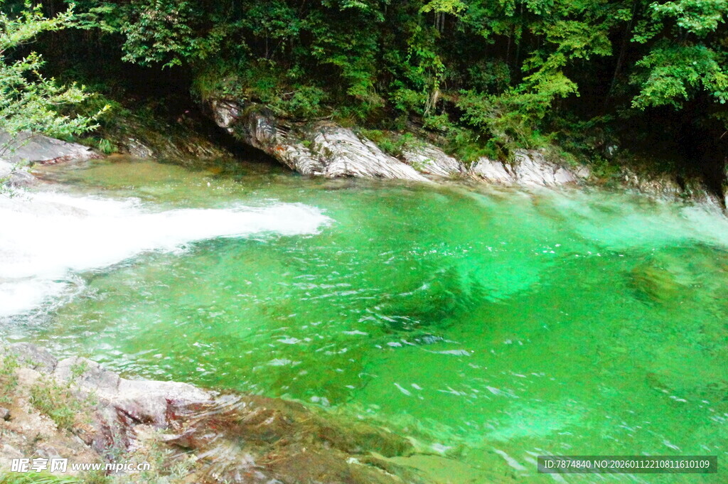 碧绿清澈的山间溪流