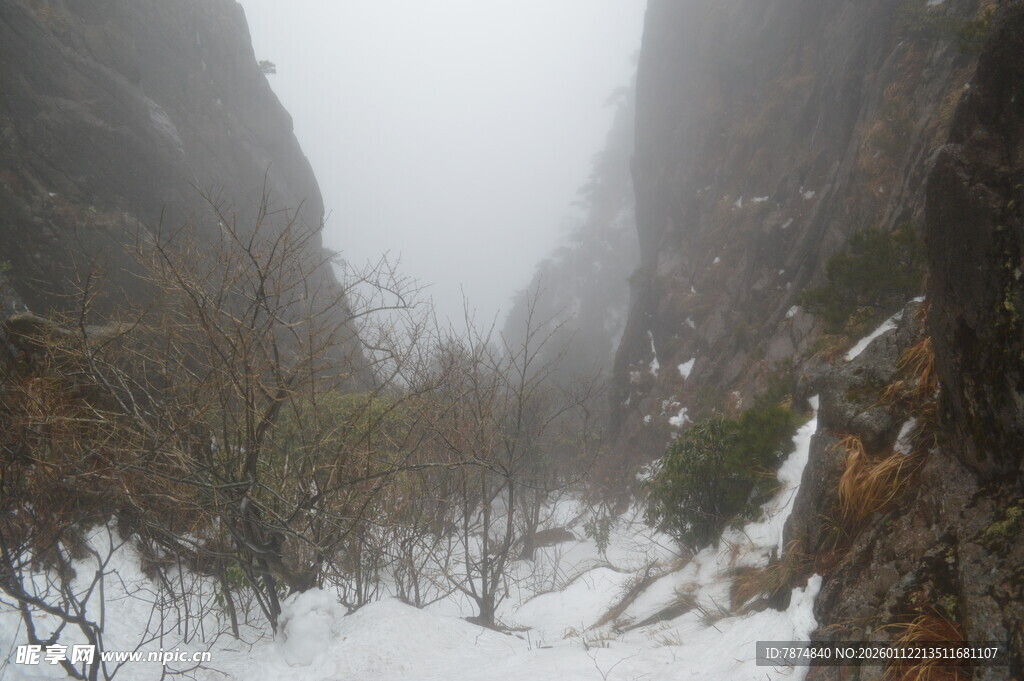 雪雾中的山间景色