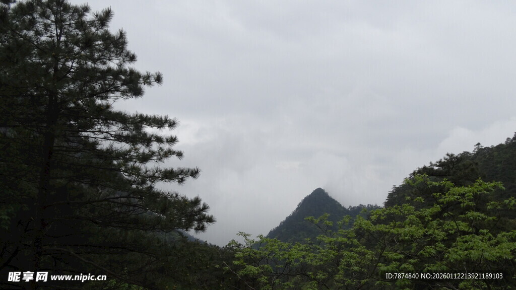 山林间的朦胧山峰景色