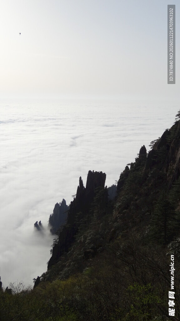 云海中的峻峭山峰