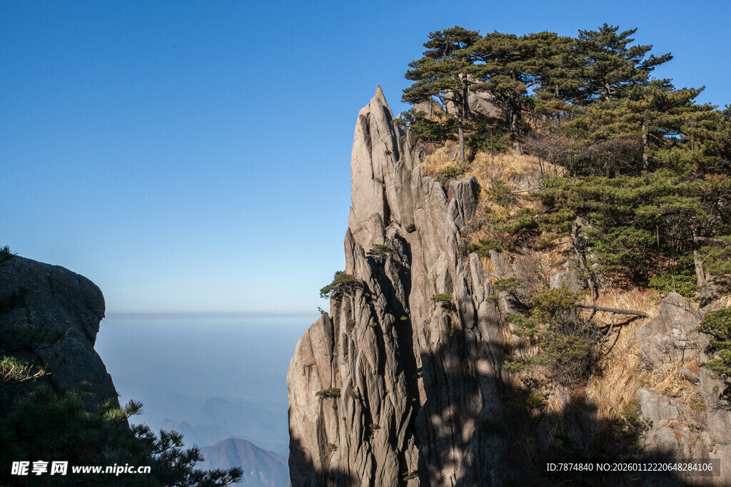 峻峭山峰上的葱郁树木