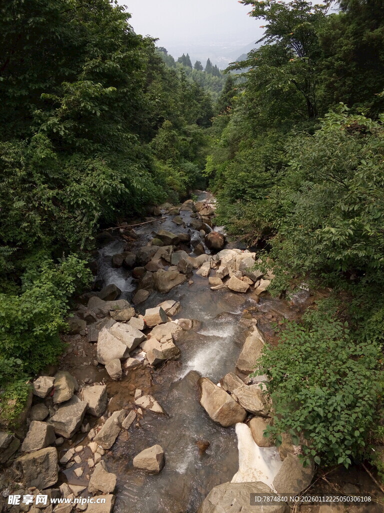 山间溪流 绿意环绕之景
