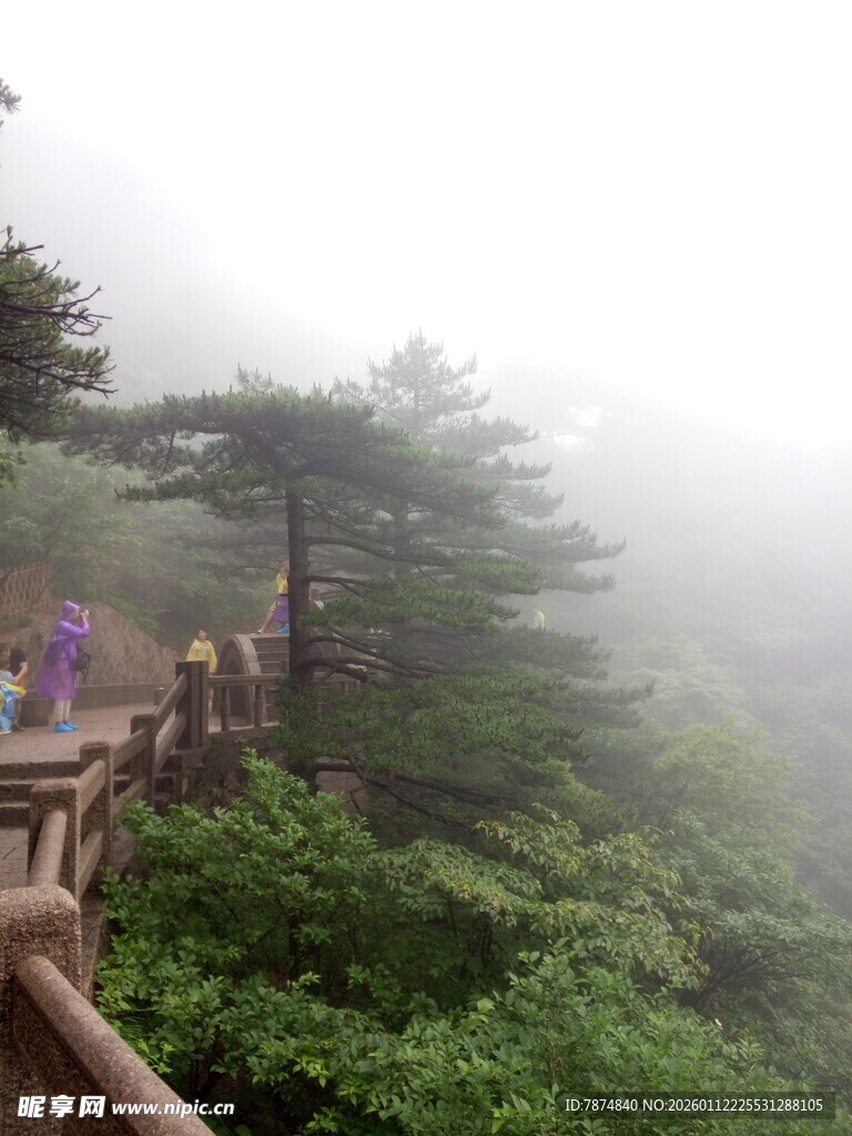 雾中漫步山间栈道