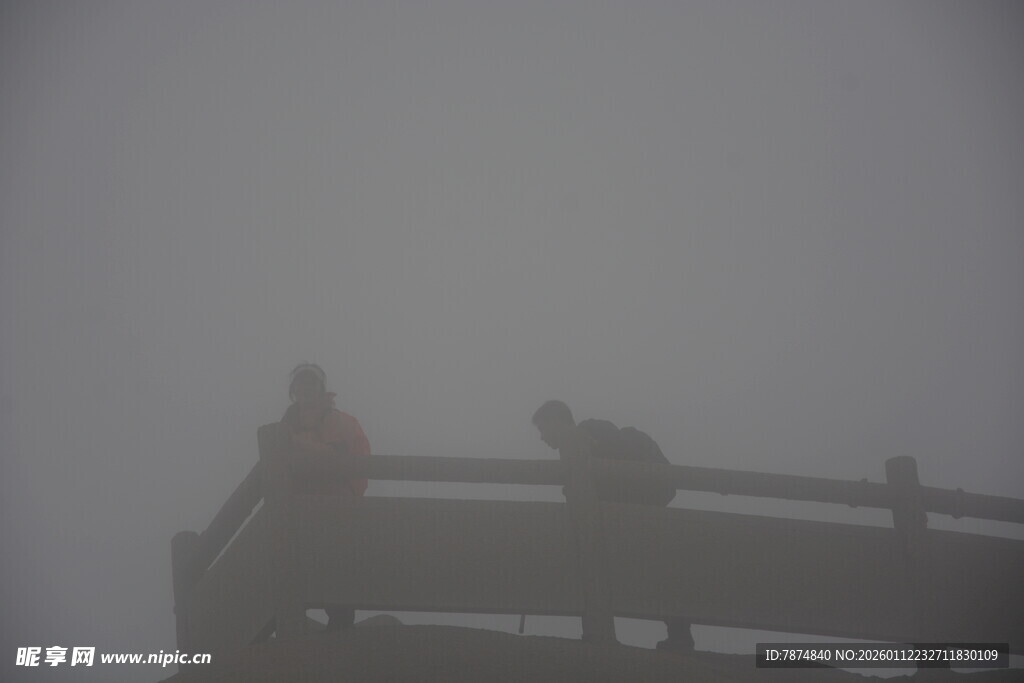 雾中桥上的模糊身影