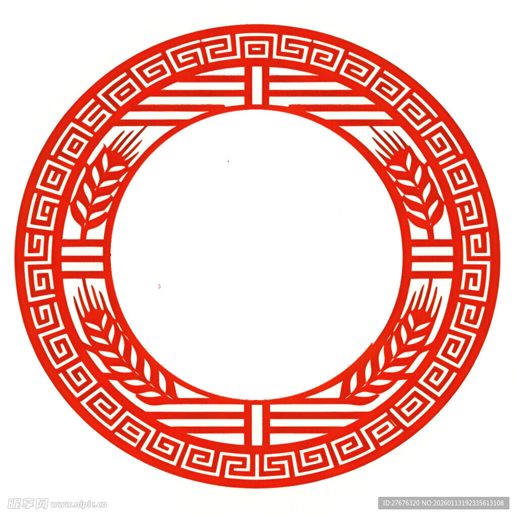 新中式国风稻穗回字纹矢量设计