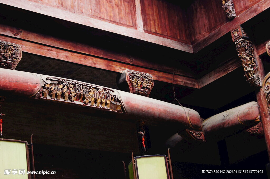 中式古建筑精美木雕细节