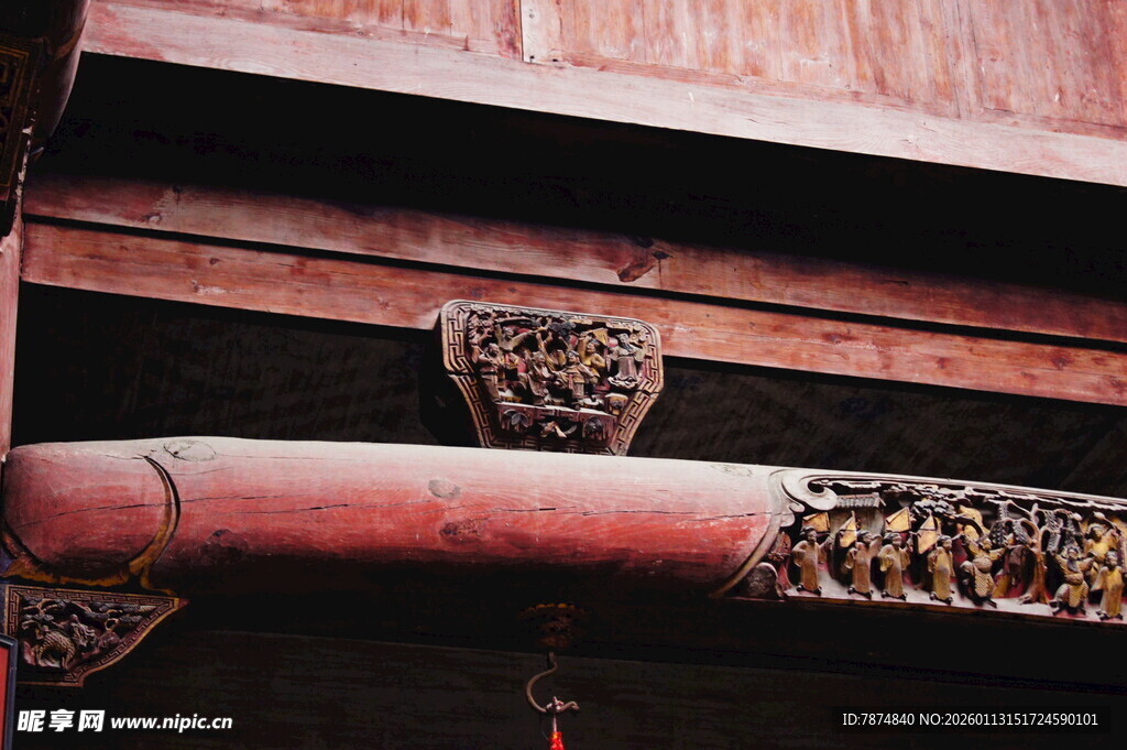 中式建筑木雕细节特写