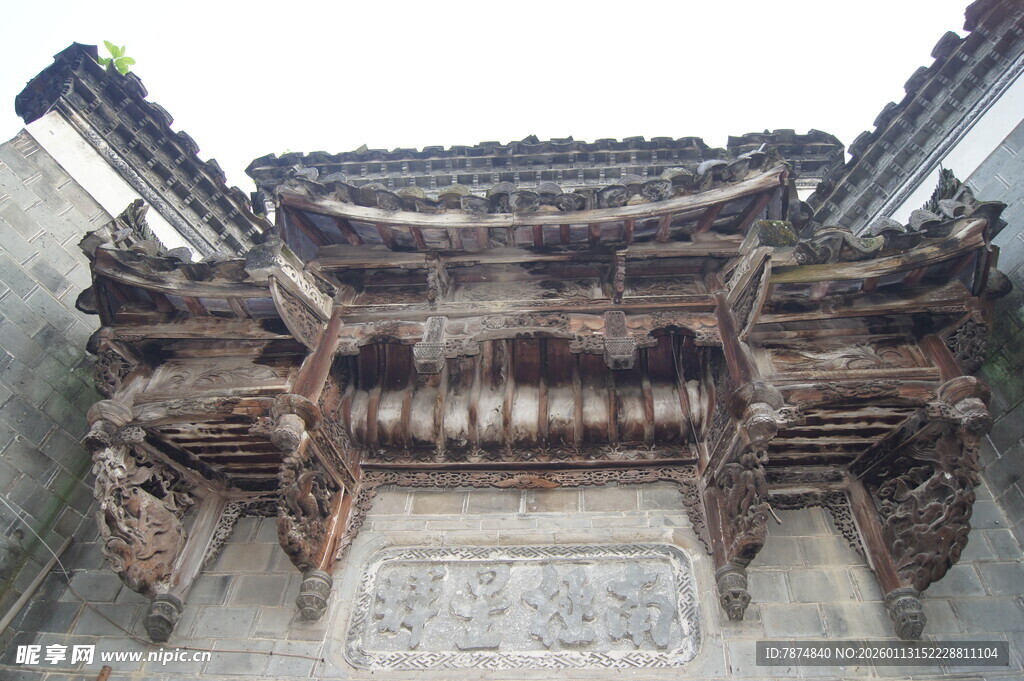 古建木雕门头特写