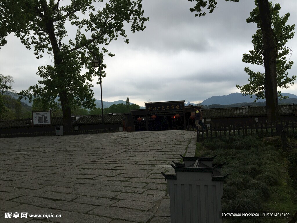 户外庭院石板路与绿植