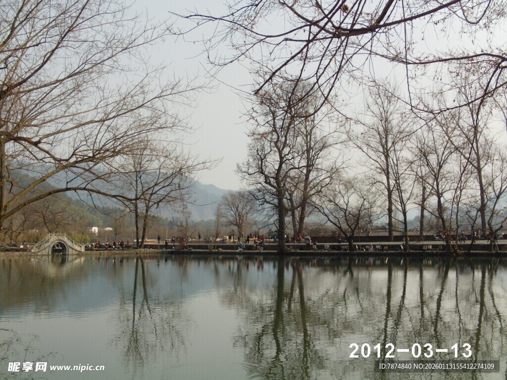 冬日湖畔静谧景致