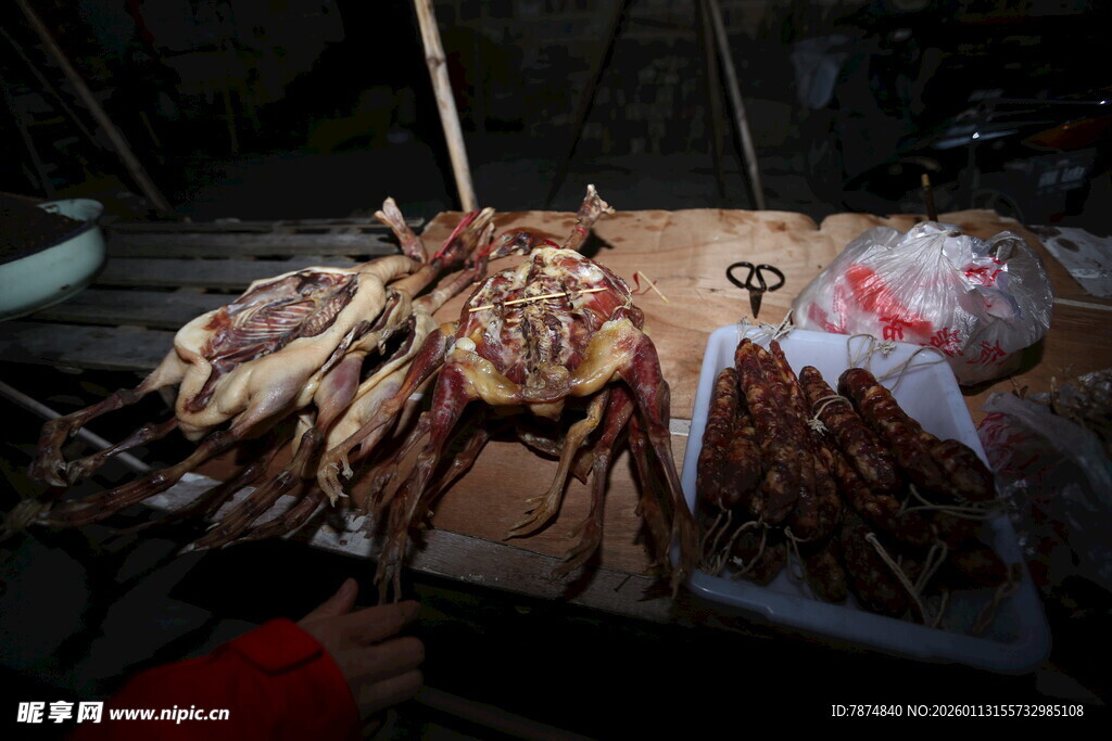 市场摊位上的多样肉制品