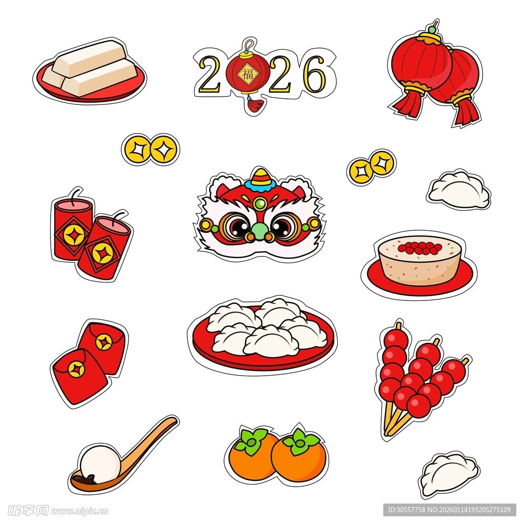 2026年新春年味新年贴纸