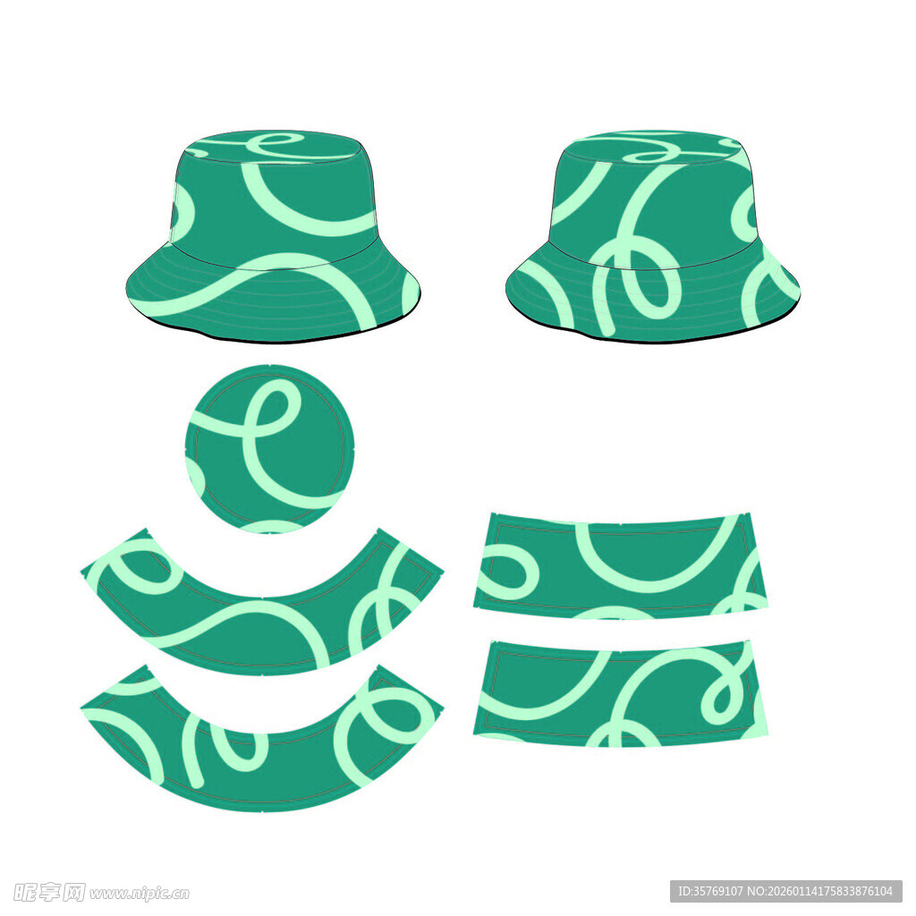 绿色花纹渔夫帽设计图