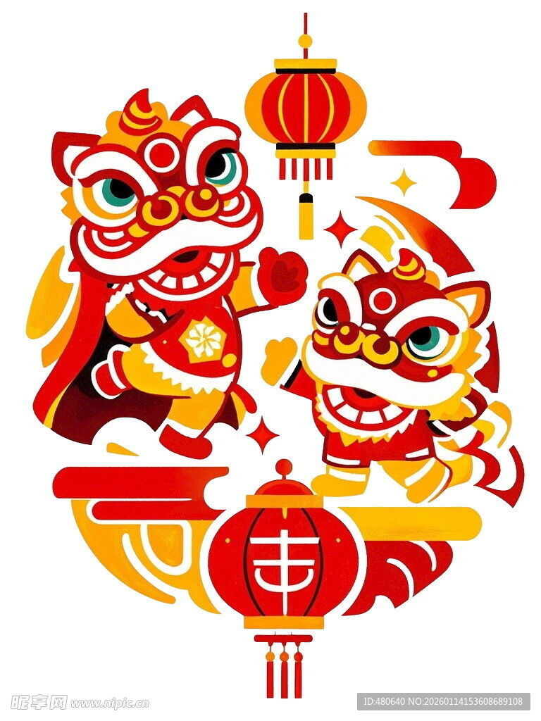 喜庆双狮贺岁图