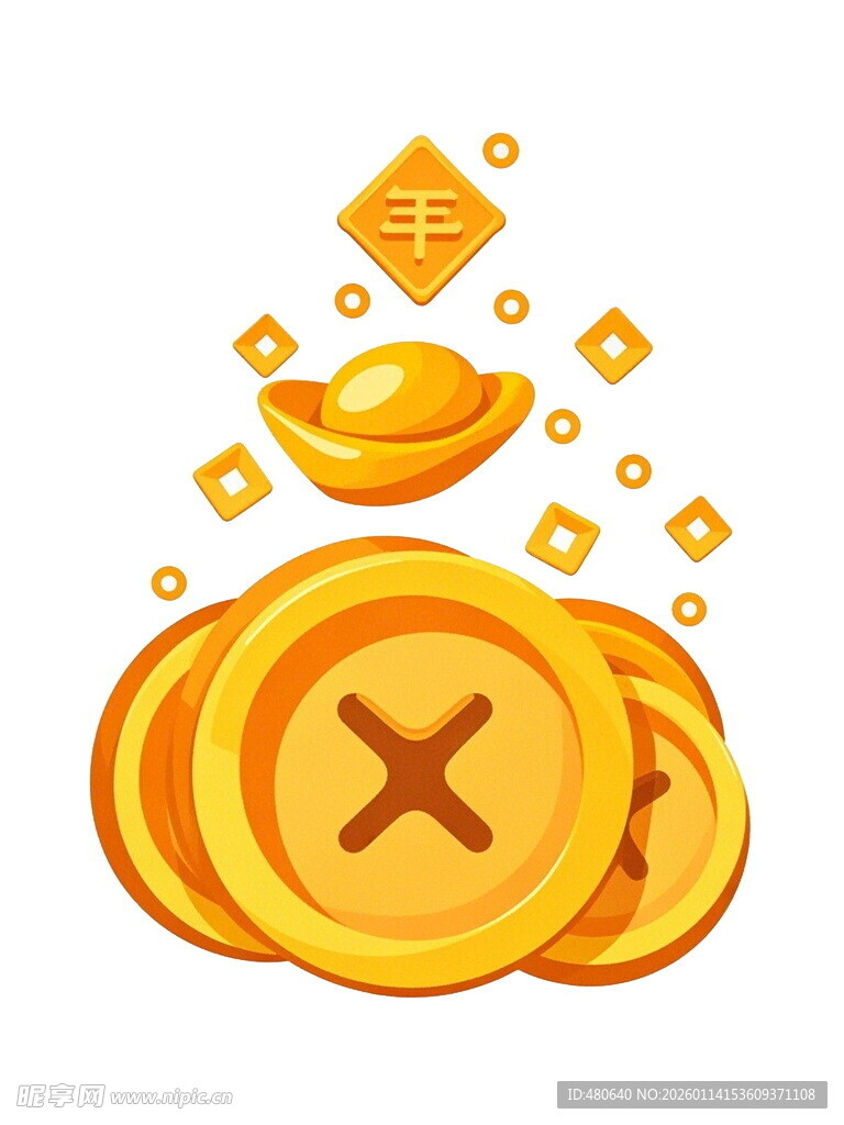 金币元宝堆叠财富象征
