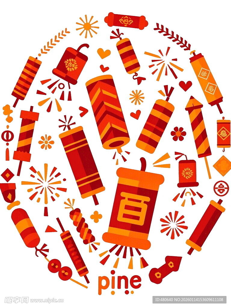 喜庆春节元素圆形图案