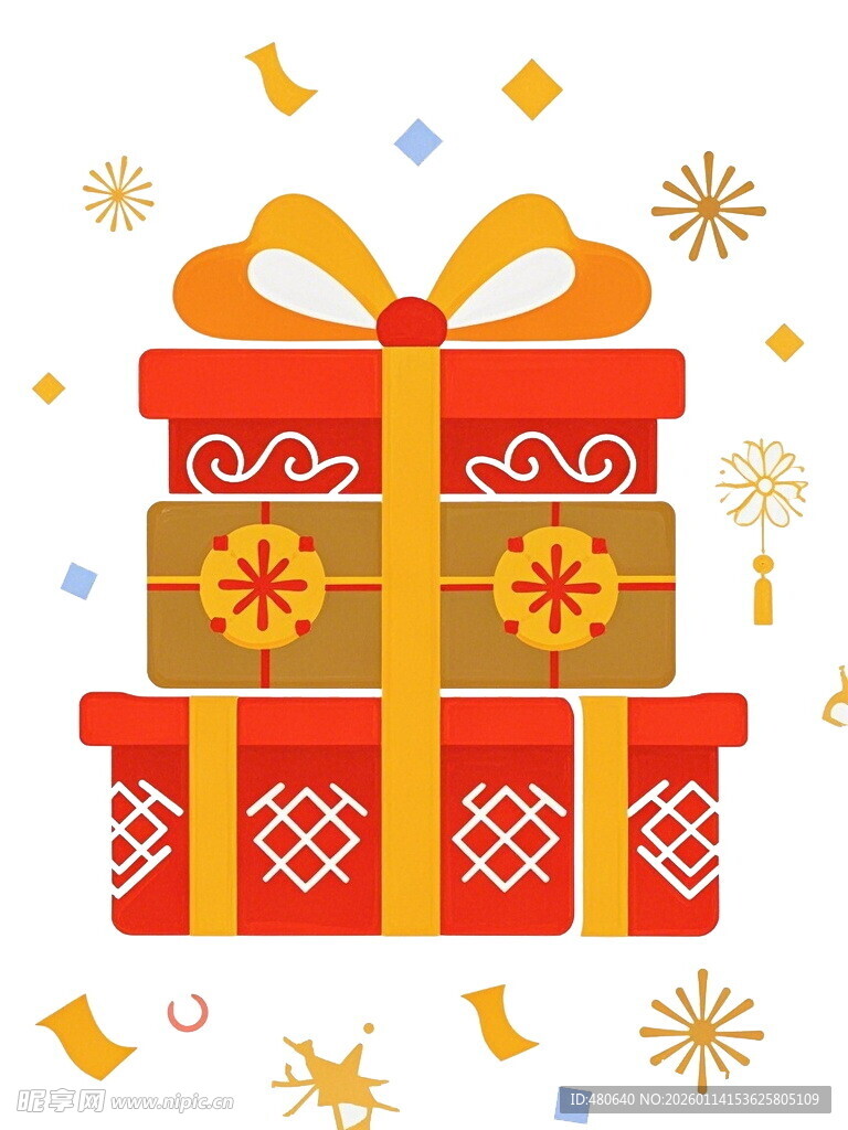 堆叠的精美节日礼物盒