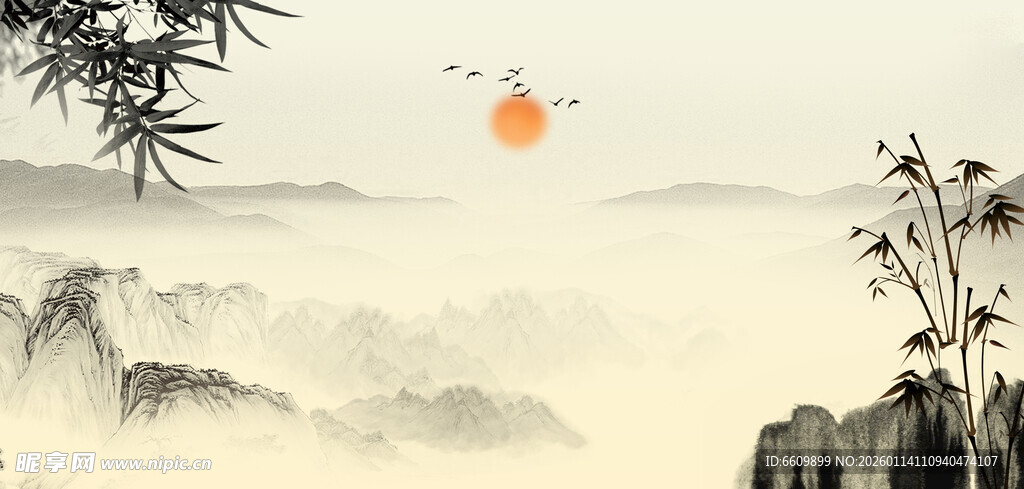 日出山水间 竹影映晨景