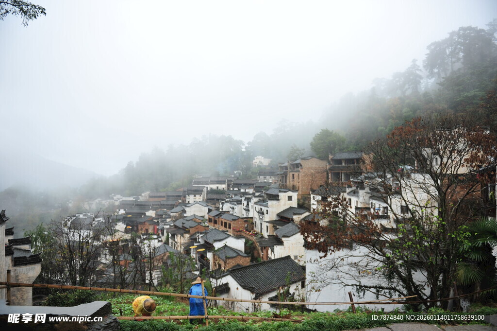 雾中山村景色迷人