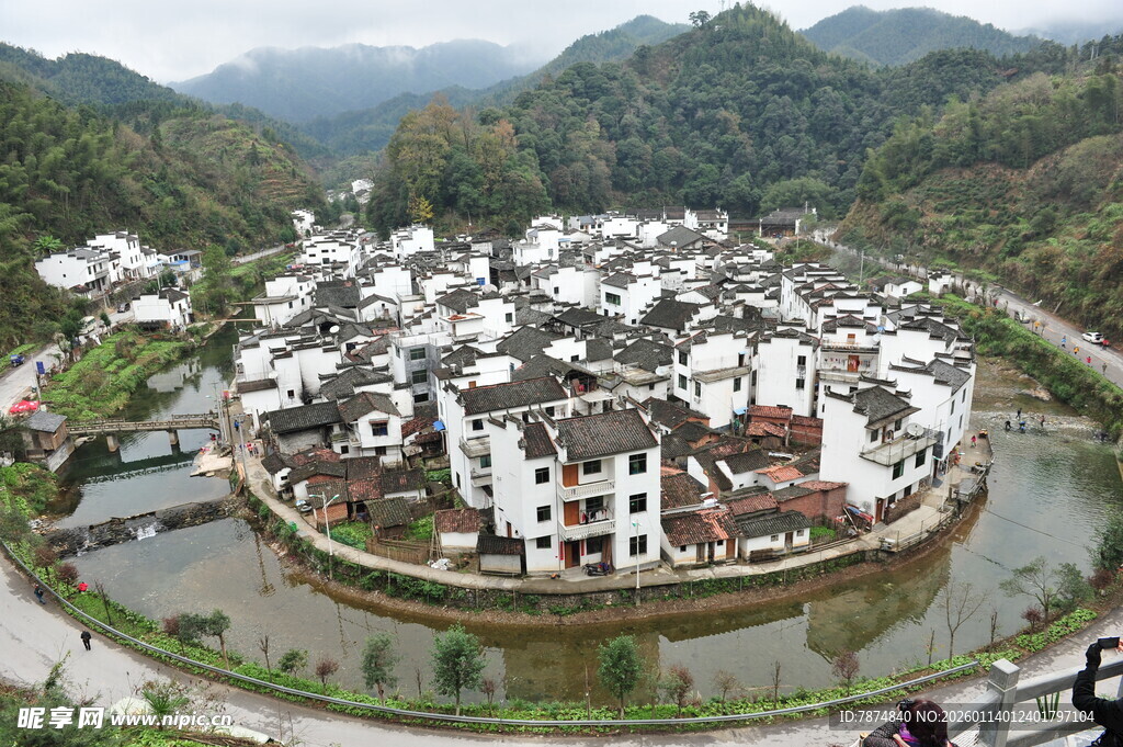 江南水乡古村落俯瞰图