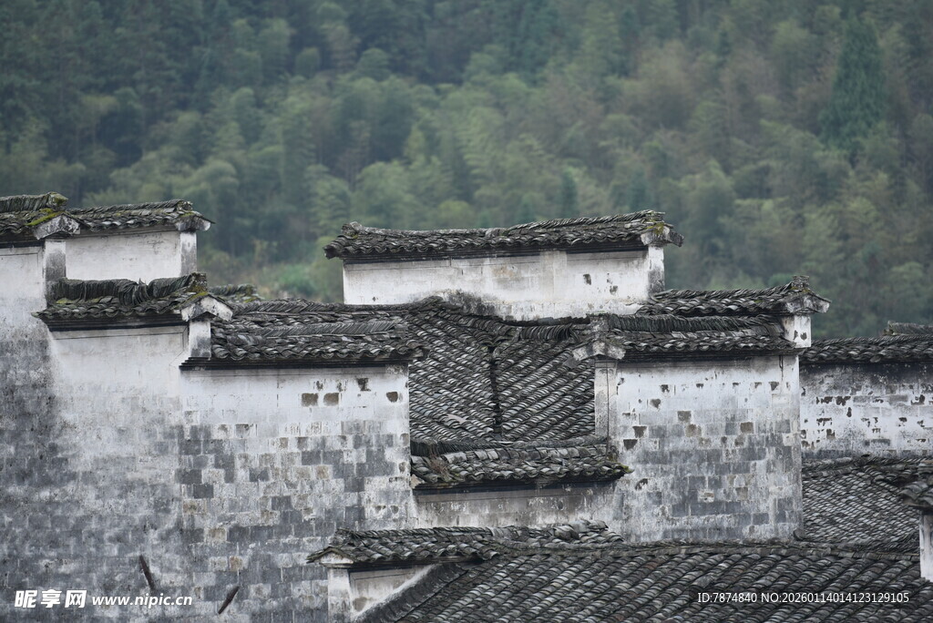 徽派古村落屋顶景致