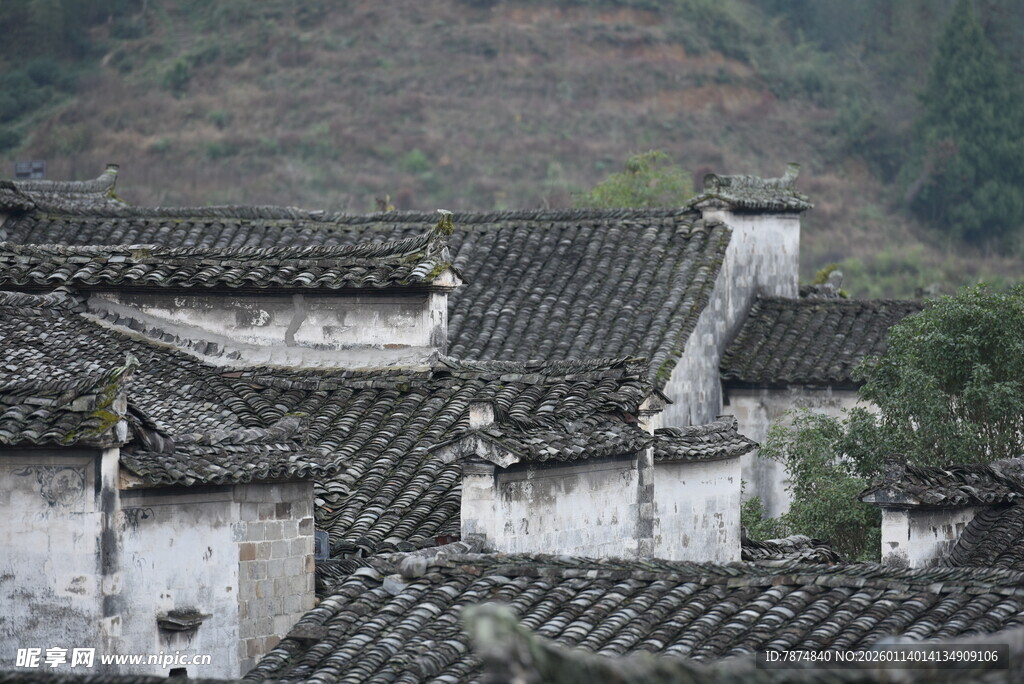 徽派古村落屋顶景致