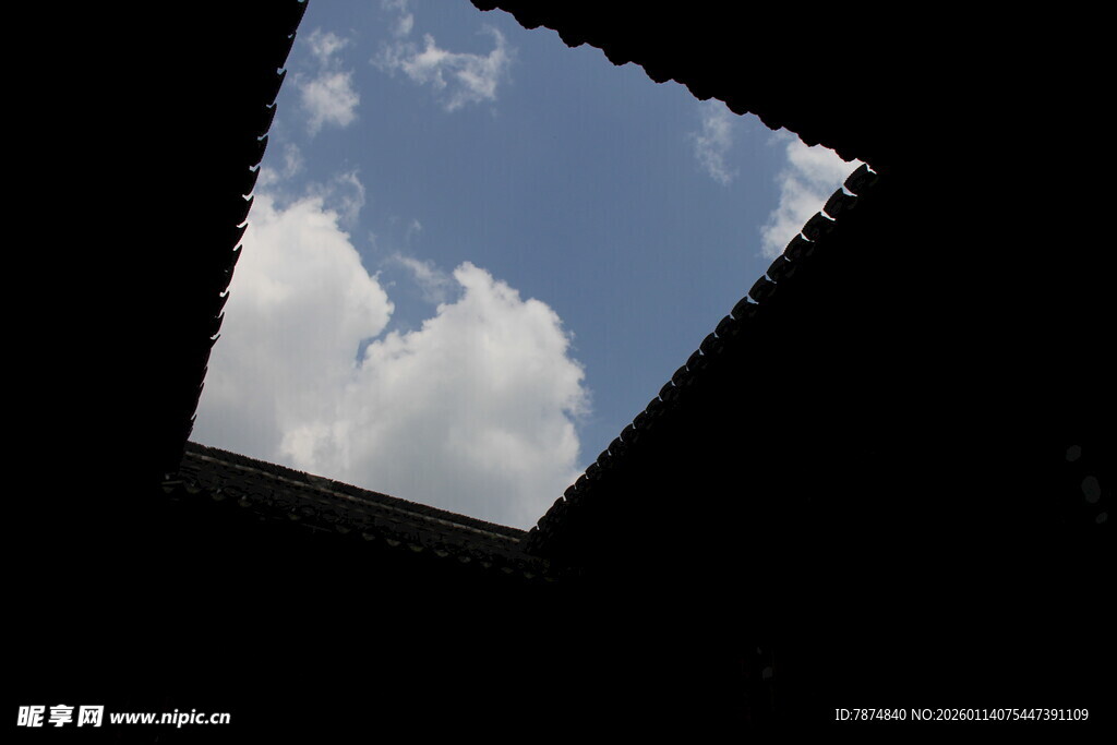 透过天窗看蓝天白云