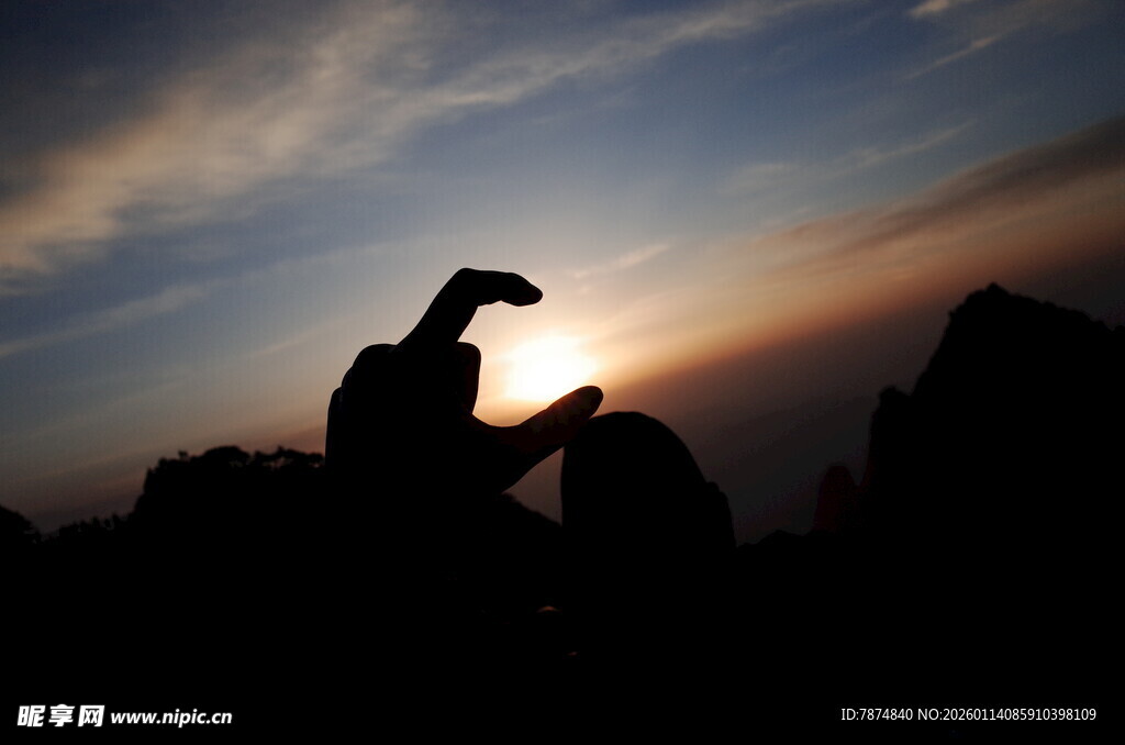 夕阳下的狗狗剪影