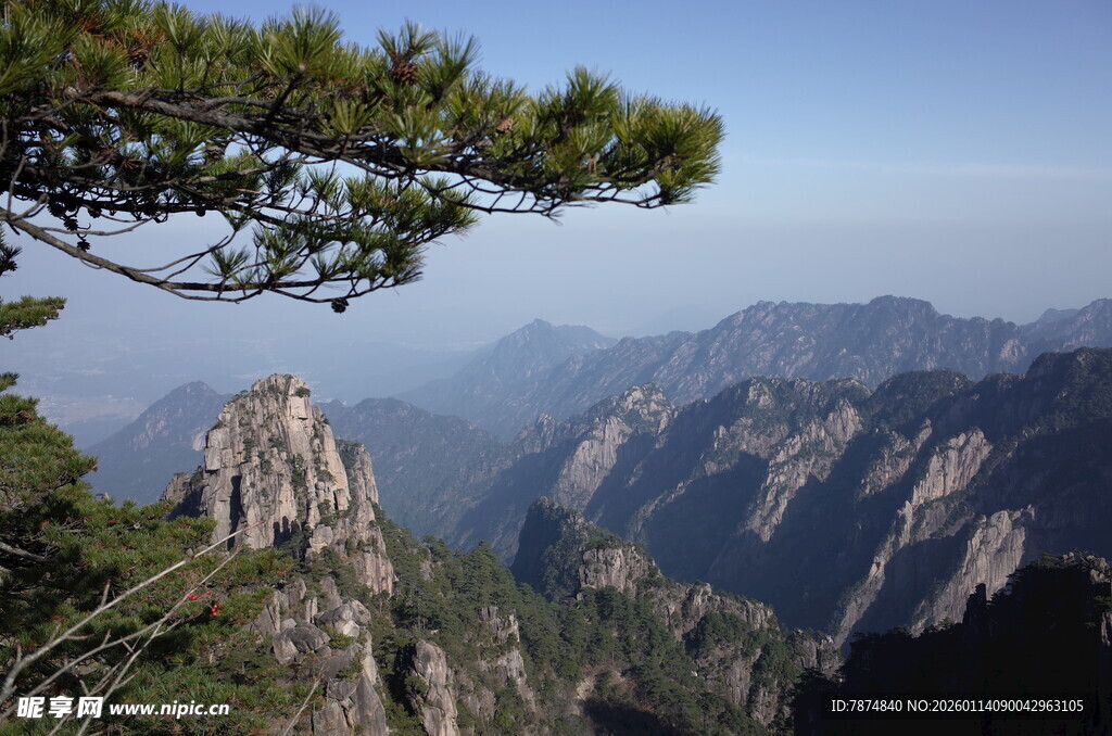壮丽黄山奇峰与松景