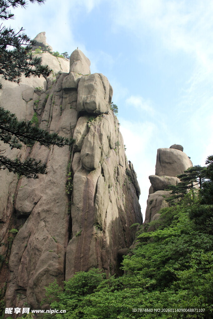 巍峨山峰与葱郁植被景观