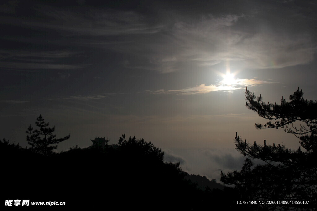 日出时分山林剪影