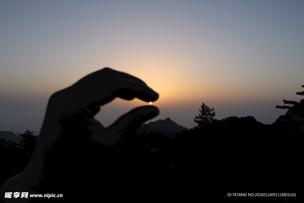 夕阳下的手影剪影