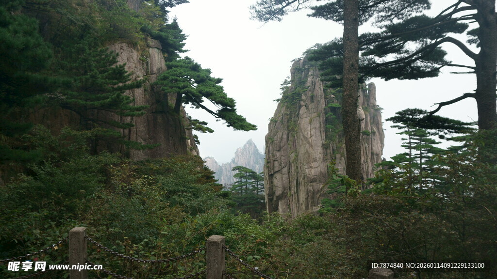 奇峰耸立的山林景观